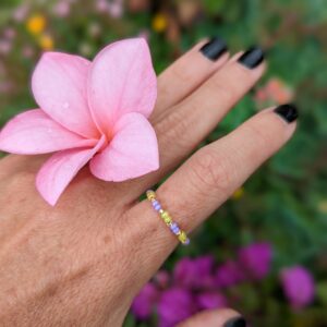 Colibri ring yellow and lilac beaded